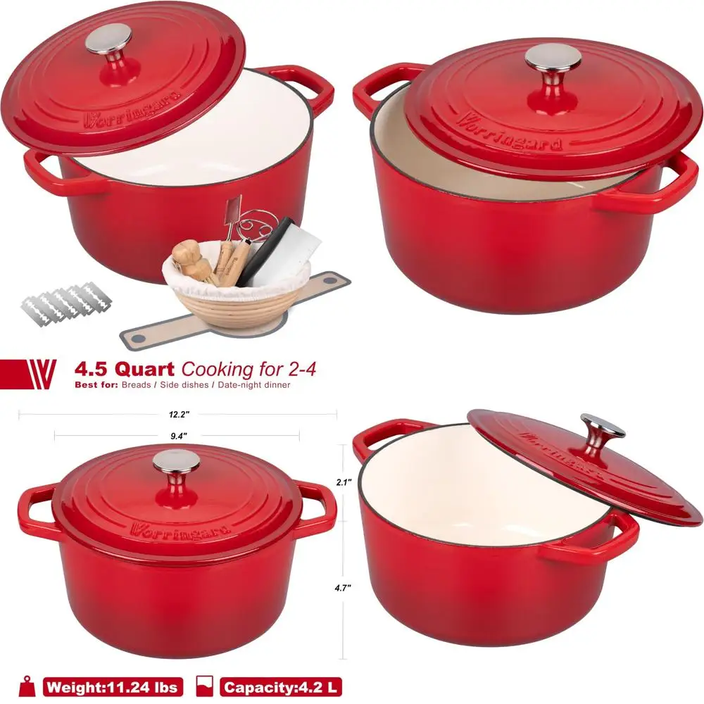 Round Enamel Cast Iron Dutch Oven Pot with Lid, Perfect for Bread Baking Including Sourdough Supplies Set, 4.5 Quart
Round Enamel Cast Iron Dutch Oven Pot with Lid, Perfect for Bread Baking Including Sourdough Supplies Set, 4.5 Quart