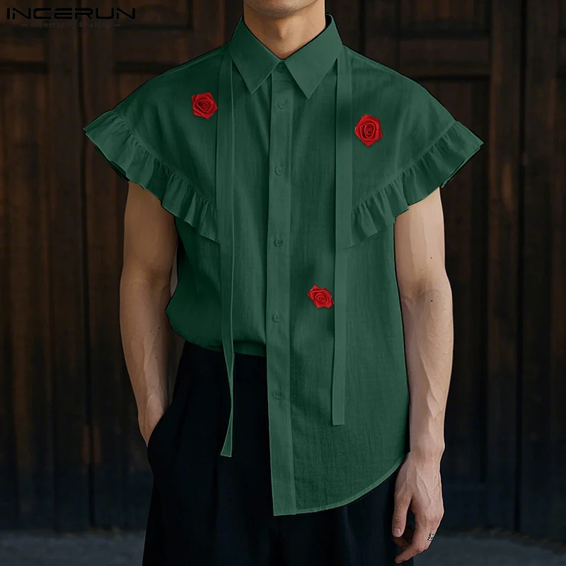 INCERUN Men Shirt Lapel Short Sleeve Flower Decoration Ruffle Unisex Tops Shirts Summer 2025 Casual Men Clothing Streetwear
INCERUN Men Shirt Lapel Short Sleeve Flower Decoration Ruffle Unisex Tops Shirts Summer 2025 Casual Men Clothing Streetwear