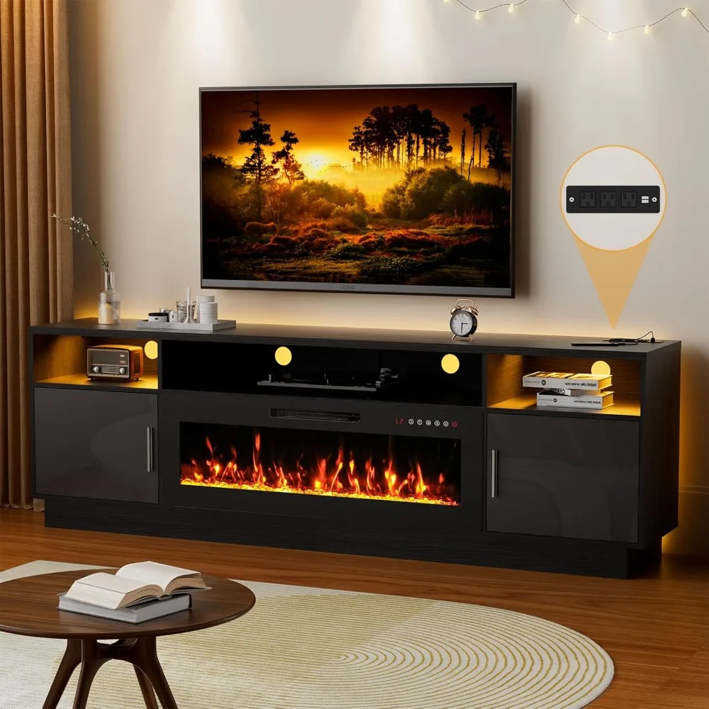 80" TV Stand with 42" Fireplace - LED Light Entertainment Center for 90 inch TVs - Contemporary Media Console with Adjustable Fl
80" TV Stand with 42" Fireplace - LED Light Entertainment Center for 90 inch TVs - Contemporary Media Console with Adjustable Fl