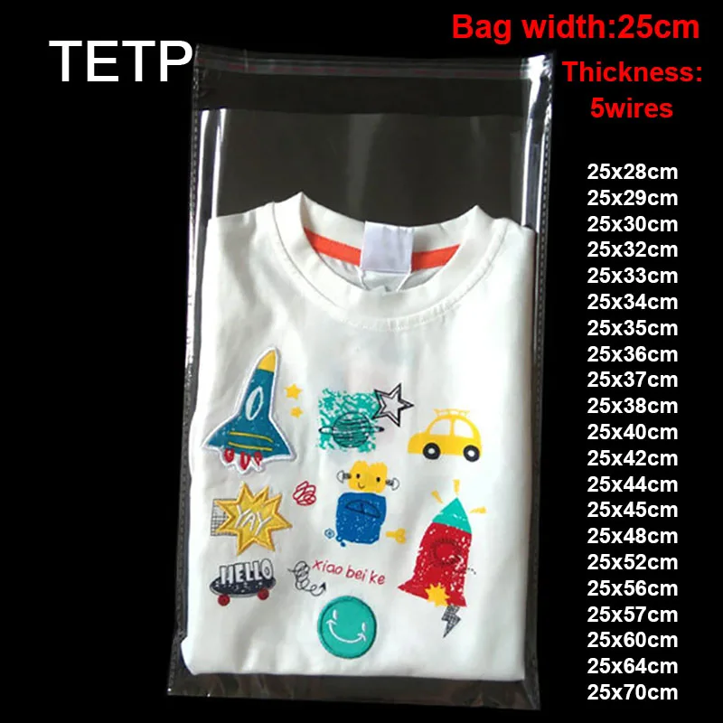 TETP Width 25cm Storage Self-Adhesive OPP Bags Children's Shirt Short Sleeve Pants Jacket Packaging Cellophane Jewelry Gift
TETP Width 25cm Storage Self-Adhesive OPP Bags Children's Shirt Short Sleeve Pants Jacket Packaging Cellophane Jewelry Gift