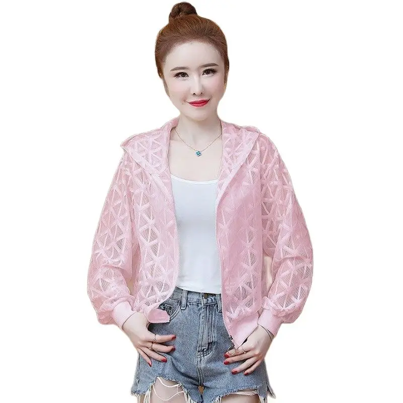 New Sun Protection Clothing Female Coat Summer Thin Lace Splicing Mesh Zipper Hooded Leisure Comfortable Ladies Short Jacket
New Sun Protection Clothing Female Coat Summer Thin Lace Splicing Mesh Zipper Hooded Leisure Comfortable Ladies Short Jacket