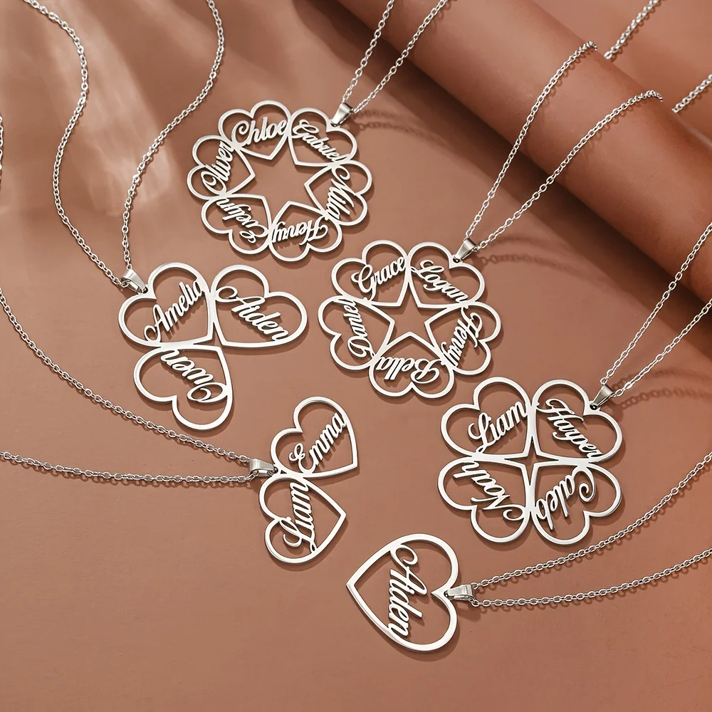 Personalized 1-6 Family Name Women's Necklace - Custom Heart-Shaped Chain with Engraving, Gift for Mom, Sister, Wife, Grandma
Personalized 1-6 Family Name Women's Necklace - Custom Heart-Shaped Chain with Engraving, Gift for Mom, Sister, Wife, Grandma