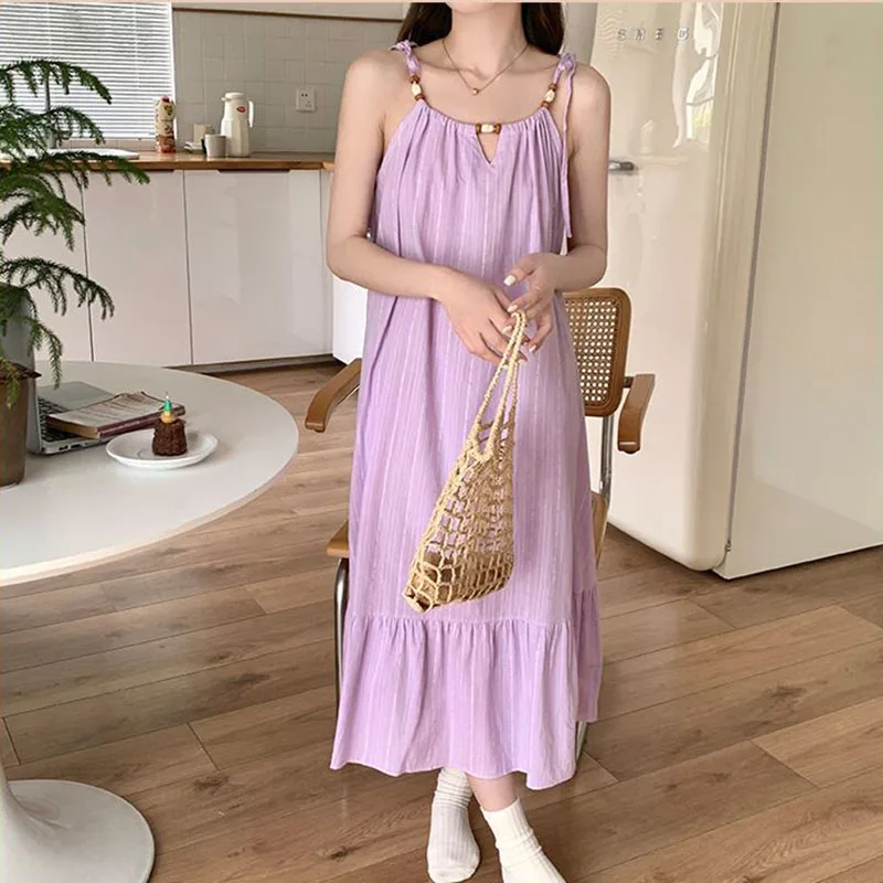 Sweet O-Neck Spliced Korean Solid Color Lace Up Slip Dress Female Clothing Summer New Loose Young Style Sleeveless Dress
Sweet O-Neck Spliced Korean Solid Color Lace Up Slip Dress Female Clothing Summer New Loose Young Style Sleeveless Dress