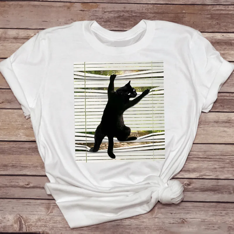 Funny Black Cat Peeking T-Shirt Humorous Cat Print Short Sleeve Tee Casual Cat Lover Top Trendy Meme Streetwear for Daily Wear
Funny Black Cat Peeking T-Shirt Humorous Cat Print Short Sleeve Tee Casual Cat Lover Top Trendy Meme Streetwear for Daily Wear