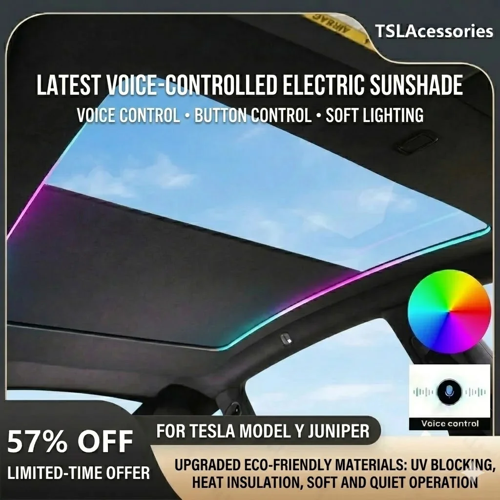 Smart Voice Button Control Electric Sunshade For Tesla Model Y Juniper Integrated Retractable Roof Sun Visor with Ambient Light
Smart Voice Button Control Electric Sunshade For Tesla Model Y Juniper Integrated Retractable Roof Sun Visor with Ambient Light