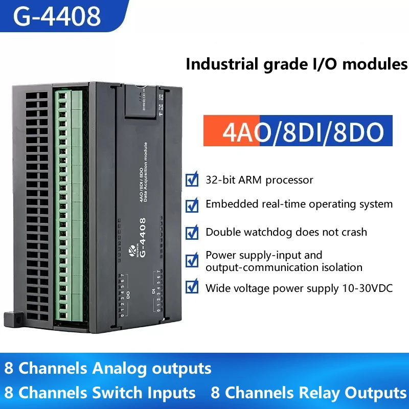 4-Channel Analog Output/8-Channel Digital Acquisition/8-Channel Relay CAN/Modbus RTU/TCP Module
4-Channel Analog Output/8-Channel Digital Acquisition/8-Channel Relay CAN/Modbus RTU/TCP Module