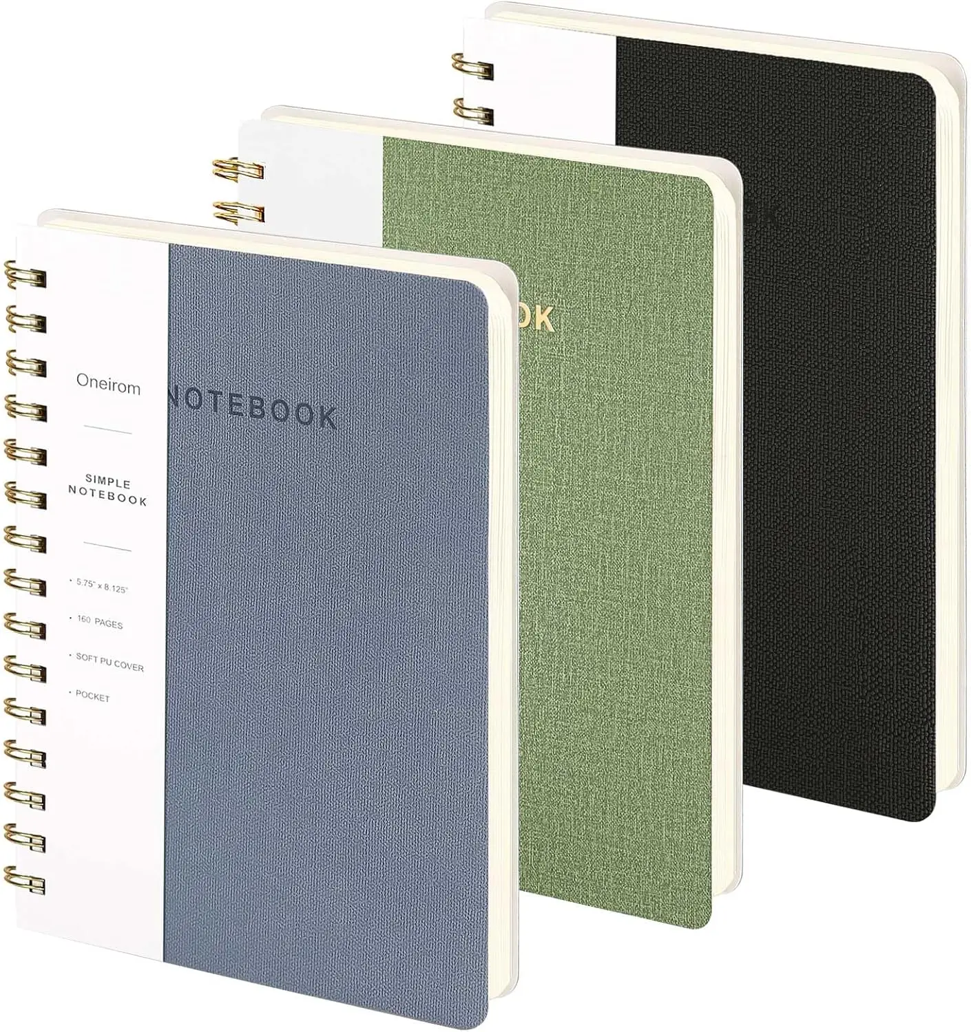Spiral Notebook-5.75" x 8.125" College Ruled Journal with Inner Pockets and 160 Pages,PU Leather Cover Business Journal, Twin-Wire Binding Notebook Perfect for Office & Home School Supplies 3 pack ArmyGreen ReefBlue Black
Spiral Notebook-5.75" x 8.125" College Ruled Journal with Inner Pockets and 160 Pages,PU Leather Cover Business Journal, Twin-Wire Binding Notebook Perfect for Office & Home School Supplies 3 pack ArmyGreen ReefBlue Black