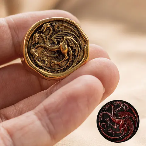 ドラゴンハウス ターガリエンリング コスプレ 三頭竜 ゴールデン合金メタルリング ジュエリー パーティーコスチュームアクセサリー ギフト