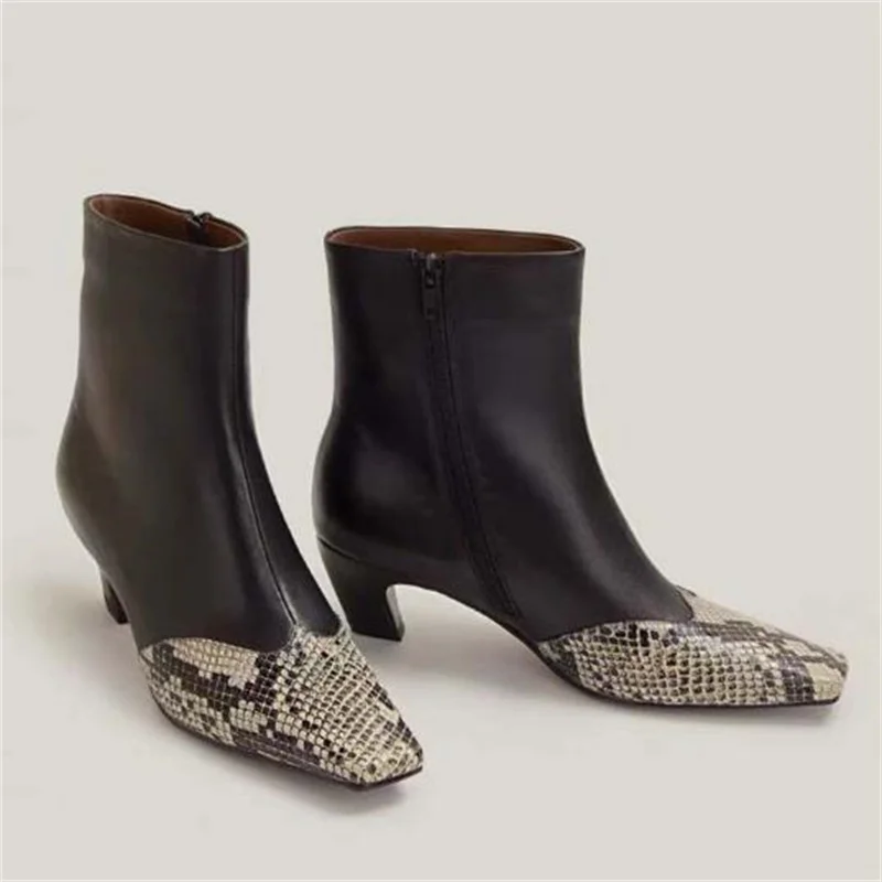 Snake Pattern Shoes for Ladies Square Toes Kitten Heels Female Short Boots Sewing Lines Tacones Pleated Mixed Colors Chassure
Snake Pattern Shoes for Ladies Square Toes Kitten Heels Female Short Boots Sewing Lines Tacones Pleated Mixed Colors Chassure