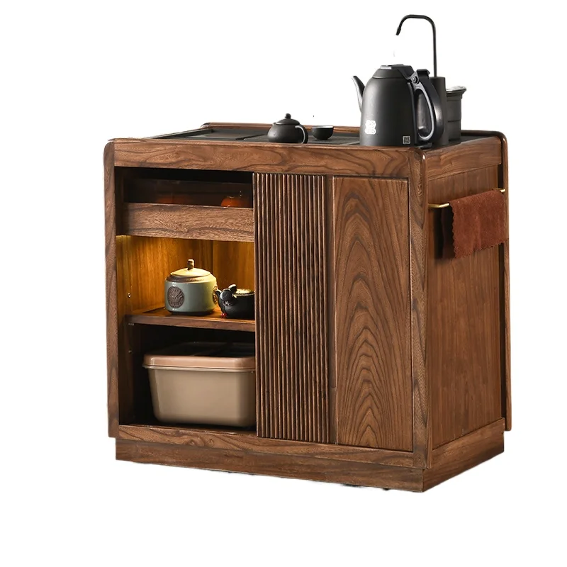 New Chinese mobile tea cabinet North American black walnut solid wood tea side cabinet household kettle
New Chinese mobile tea cabinet North American black walnut solid wood tea side cabinet household kettle