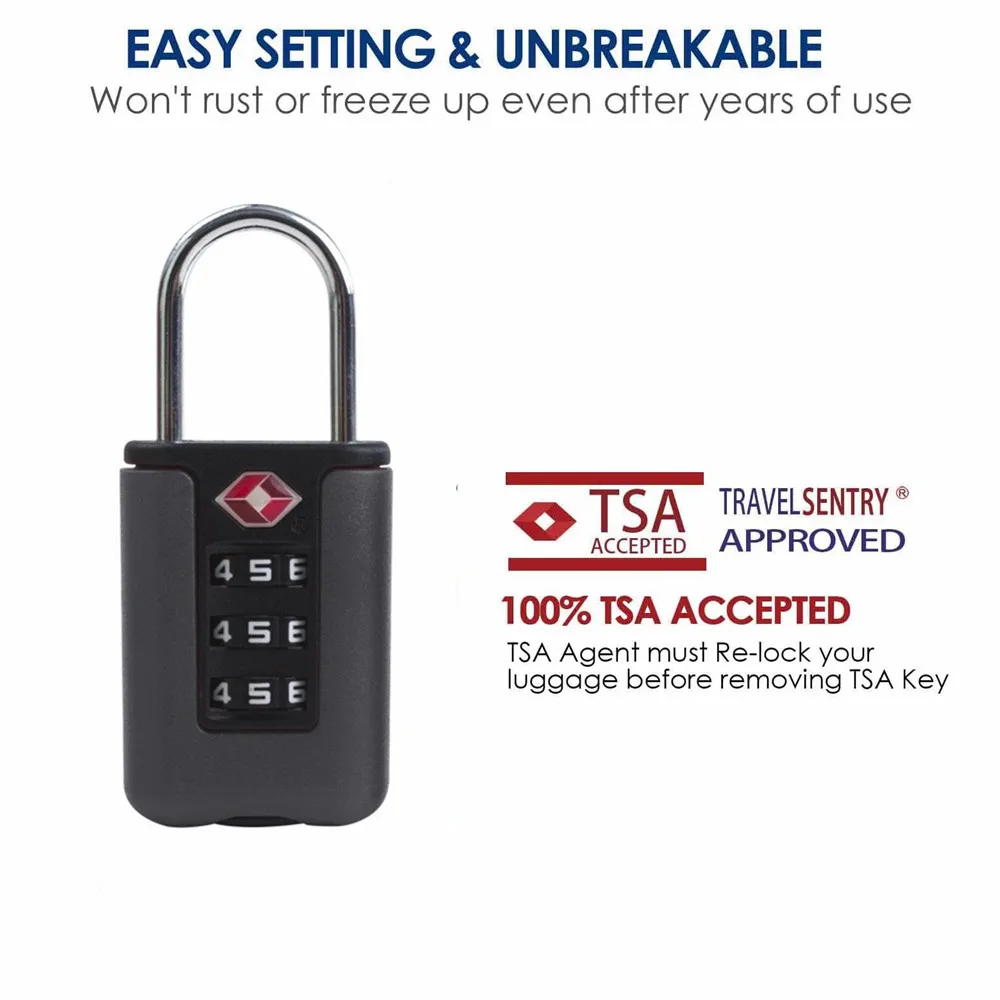 TSA Accepted 3-Digit Combination Padlock Light Durable Plastic Body with Zinc Cylinder – Secure Travel Luggage Lock for bag
TSA Accepted 3-Digit Combination Padlock Light Durable Plastic Body with Zinc Cylinder – Secure Travel Luggage Lock for bag