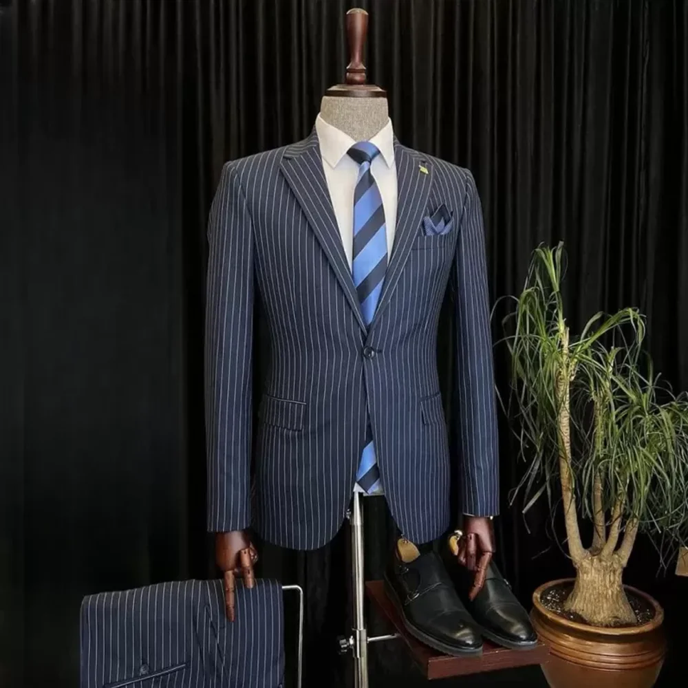 Fashion Striped Men's Suits Formal Notch Lapel Single Button Blazer Sets 2 Piece Business Casual Slim Pinstriped Male Suit
Fashion Striped Men's Suits Formal Notch Lapel Single Button Blazer Sets 2 Piece Business Casual Slim Pinstriped Male Suit