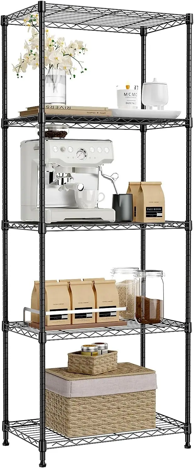 5-Tier Black Metal Shelving Unit, Adjustable Wire Rack for Kitchen, Bathroom, Garage – 13.7' D x 23.6' W x 53.4' H, 1250 lbs
5-Tier Black Metal Shelving Unit, Adjustable Wire Rack for Kitchen, Bathroom, Garage – 13.7' D x 23.6' W x 53.4' H, 1250 lbs
