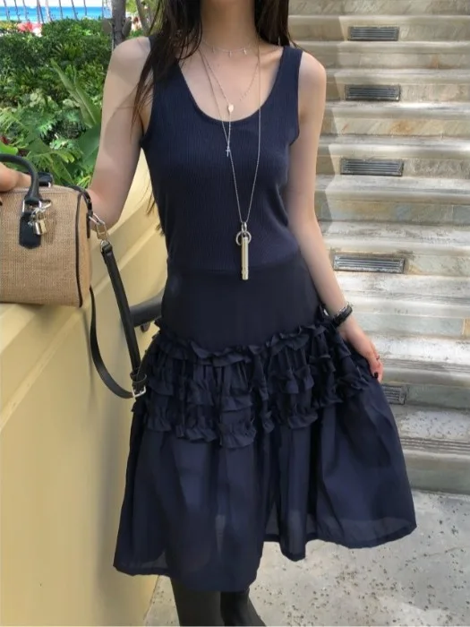 Sweet Sle Layered Wooden Ear Splice Vest Dr Women's Summer New Retro A-Line Midi Skirt ort Sve Eco-Friendly Fiber
Sweet Sle Layered Wooden Ear Splice Vest Dr Women's Summer New Retro A-Line Midi Skirt ort Sve Eco-Friendly Fiber