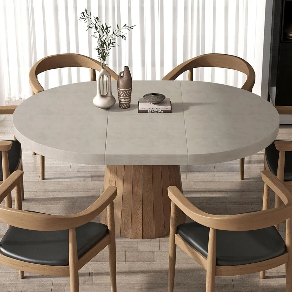 Round Extendable Dining Table with Pedestal Base, 39"-55" Expandable Dining Room Table Oval Kitchen Dinette Table 
Round Extendable Dining Table with Pedestal Base, 39"-55" Expandable Dining Room Table Oval Kitchen Dinette Table