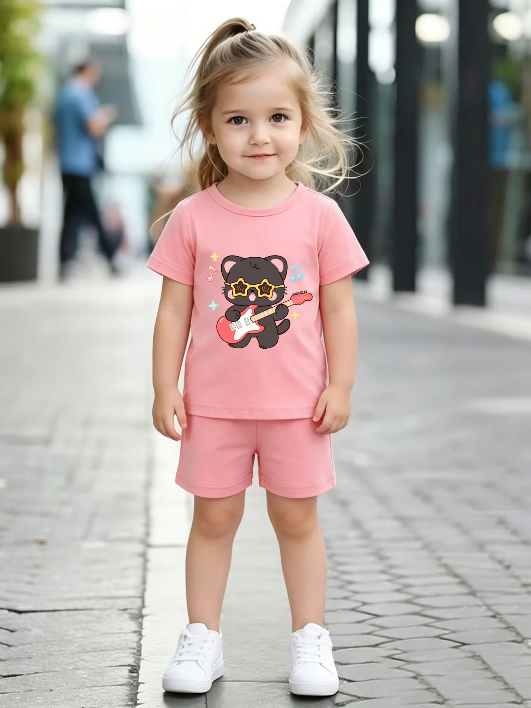 Bright Music Cat Print Girls T-Shirt & Shorts Set, Toddler Summer Outfit
Bright Music Cat Print Girls T-Shirt & Shorts Set, Toddler Summer Outfit