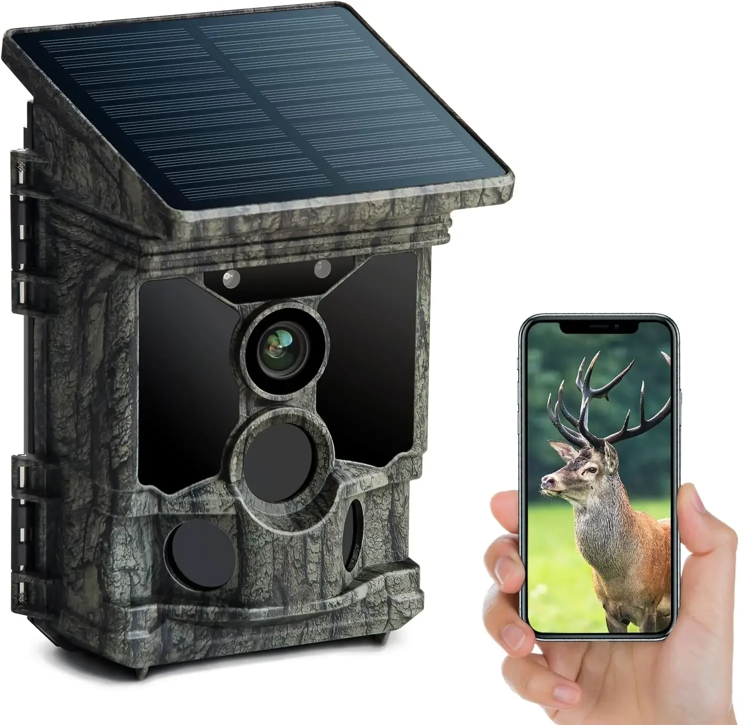 Solar Powered Trail Camera 46MP 4K 30FPS WiFi Bluetooth Game Camera with 120° Wide-Angle, 0.1s Trigger, Night Vision, IP66
Solar Powered Trail Camera 46MP 4K 30FPS WiFi Bluetooth Game Camera with 120° Wide-Angle, 0.1s Trigger, Night Vision, IP66