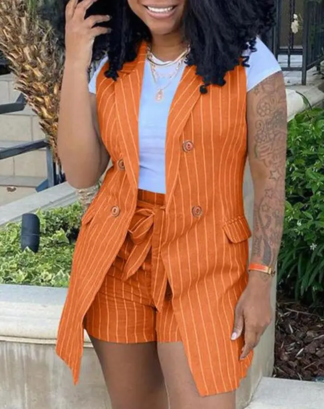 New Fashion 2023 Summer Casual Womens Two Piece Sets Elegant Outfit Striped Print Double Breasted Vest Blazer & Shorts Set
New Fashion 2023 Summer Casual Womens Two Piece Sets Elegant Outfit Striped Print Double Breasted Vest Blazer & Shorts Set
