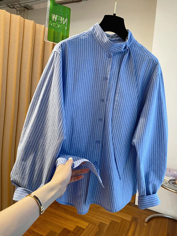 Loose Casual Blue Striped Women's Long Sleeve Shirt Spring 2026 New Style Korean Style Breathable Pure Cotton Button up
Loose Casual Blue Striped Women's Long Sleeve Shirt Spring 2026 New Style Korean Style Breathable Pure Cotton Button up