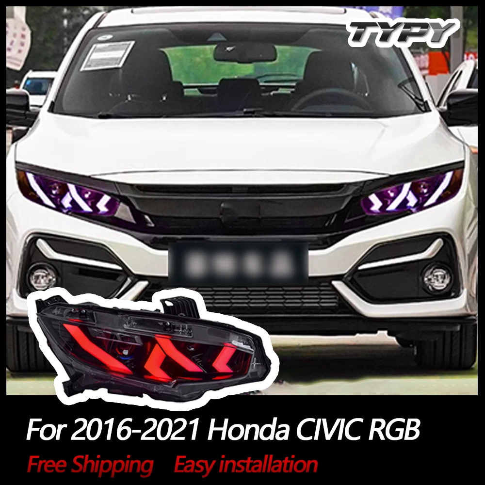 Автомобильный Стайлинг TYPY для Honda 10th Civic, фары RGB, фары 2016-2021 DRL, запуск, динамический последовательный сигнал поворота
Автомобильный Стайлинг TYPY для Honda 10th Civic, фары RGB, фары 2016-2021 DRL, запуск, динамический последовательный сигнал поворота