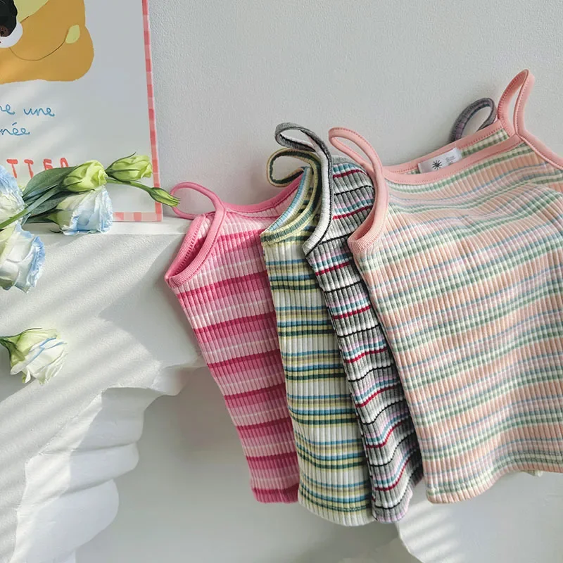 Girls' Striped Tank Top 2024 Summer New Baby Girls Sleeveless Elastic Slim Vest Korean Casual Soft Cotton Vest T-shirt
Girls' Striped Tank Top 2024 Summer New Baby Girls Sleeveless Elastic Slim Vest Korean Casual Soft Cotton Vest T-shirt