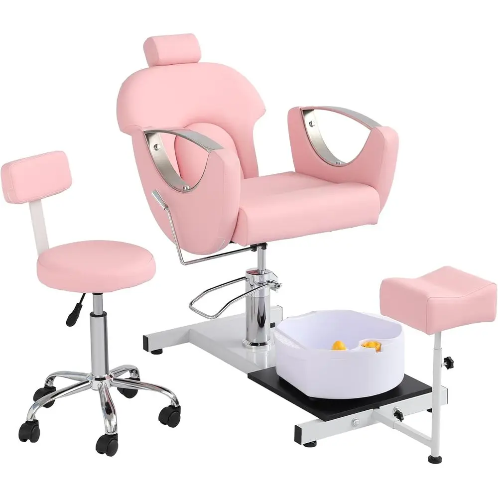 360 Swivel Hydraulic Reclining Pedicure Chair with Adjustable Footrest for Salon and Spa in Pink
360 Swivel Hydraulic Reclining Pedicure Chair with Adjustable Footrest for Salon and Spa in Pink