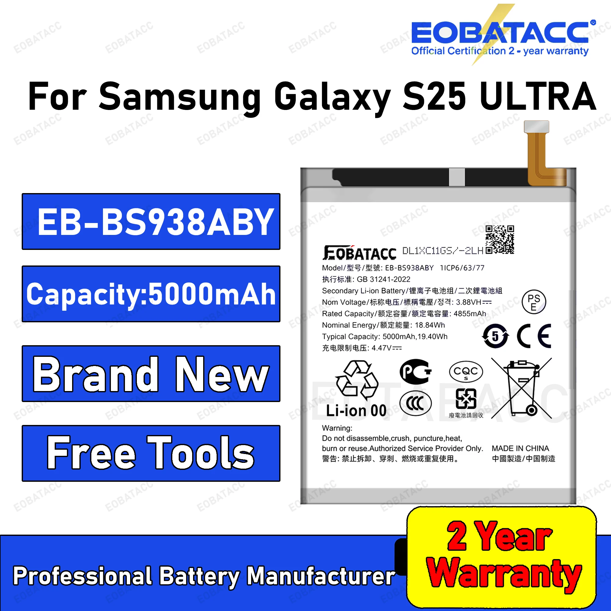 2025 Years EOBATACC 100% New 5000mAh EB-BS938ABY For Samsung Galaxy S25 Ultra S938B S938N S938W S938U S938Q S938D +Free Tools
2025 Years EOBATACC 100% New 5000mAh EB-BS938ABY For Samsung Galaxy S25 Ultra S938B S938N S938W S938U S938Q S938D +Free Tools