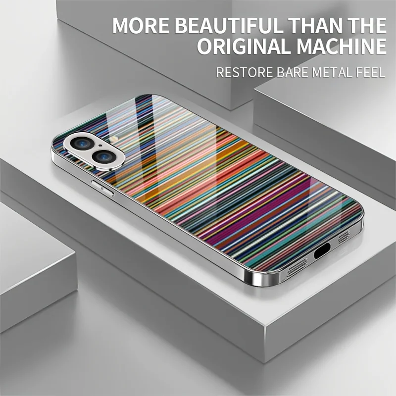 New fashionable striped pattern electroplated glass phone case, suitable for iPhone 17, 16, 15, 14, 13, 12, 11, etc.
New fashionable striped pattern electroplated glass phone case, suitable for iPhone 17, 16, 15, 14, 13, 12, 11, etc.