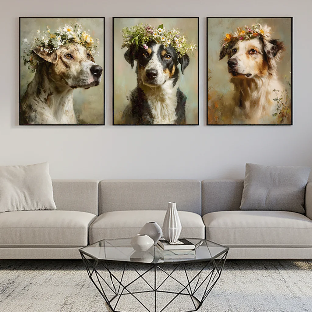 Vintage Animal Wall Art, Plant Floral Dog Canvas Painting, Puppy with Flower Crown Poster Print for Bedroom Living Room Decor
Vintage Animal Wall Art, Plant Floral Dog Canvas Painting, Puppy with Flower Crown Poster Print for Bedroom Living Room Decor