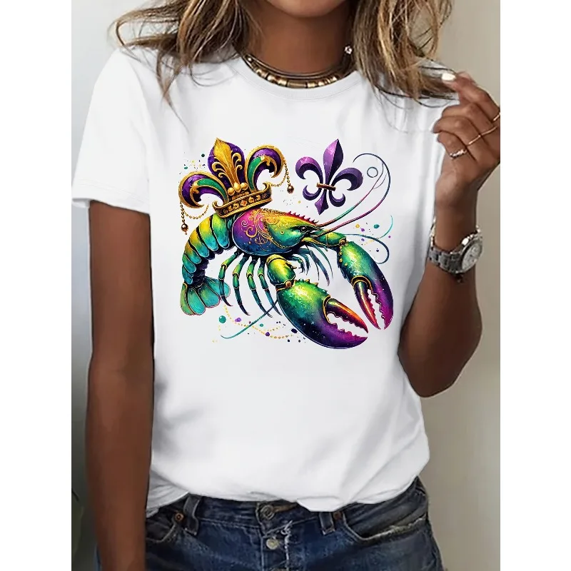 Colorful Carnival Themed Women T-shirt with Soft and Casual Round Neck Vivid Lobster Print Short Sleeved Cotton Women's T-shirt
Colorful Carnival Themed Women T-shirt with Soft and Casual Round Neck Vivid Lobster Print Short Sleeved Cotton Women's T-shirt
