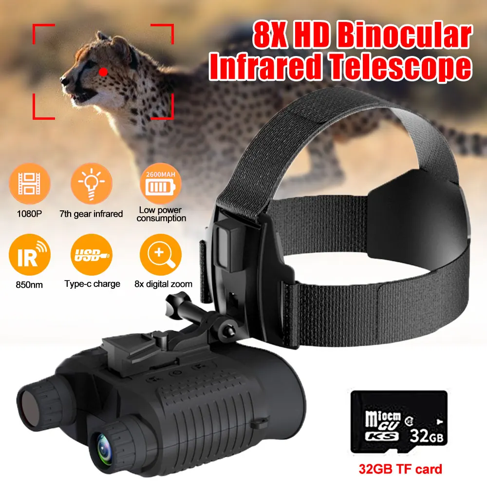 NV8160 Night Vision Binoculars Goggles 850nm 8X Digital Infrared 1080P HD Head Mount Hunting Camping Telescope Built-in Battery
NV8160 Night Vision Binoculars Goggles 850nm 8X Digital Infrared 1080P HD Head Mount Hunting Camping Telescope Built-in Battery