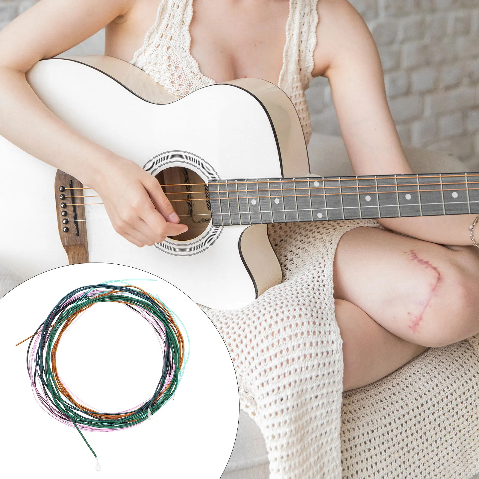 6 Pcs Colorful Metal Coated Guitar Strings for Acoustic Classical Guitars Replacement Parts Strong Texture Medium Size 
6 Pcs Colorful Metal Coated Guitar Strings for Acoustic Classical Guitars Replacement Parts Strong Texture Medium Size