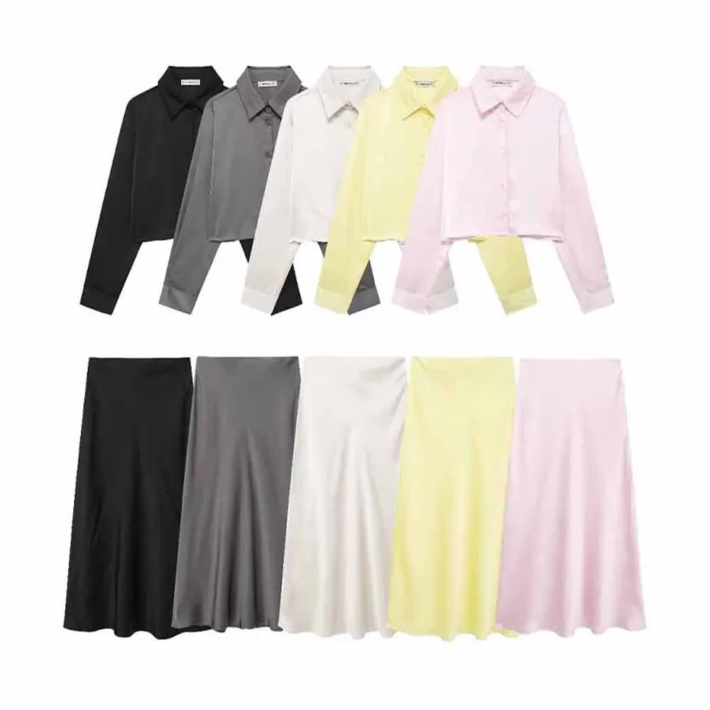 Women's new fashion multi-color casual short Lapel shirt retro long sleeved button up women's shirt chic top+Skirts Women's suit
Women's new fashion multi-color casual short Lapel shirt retro long sleeved button up women's shirt chic top+Skirts Women's suit