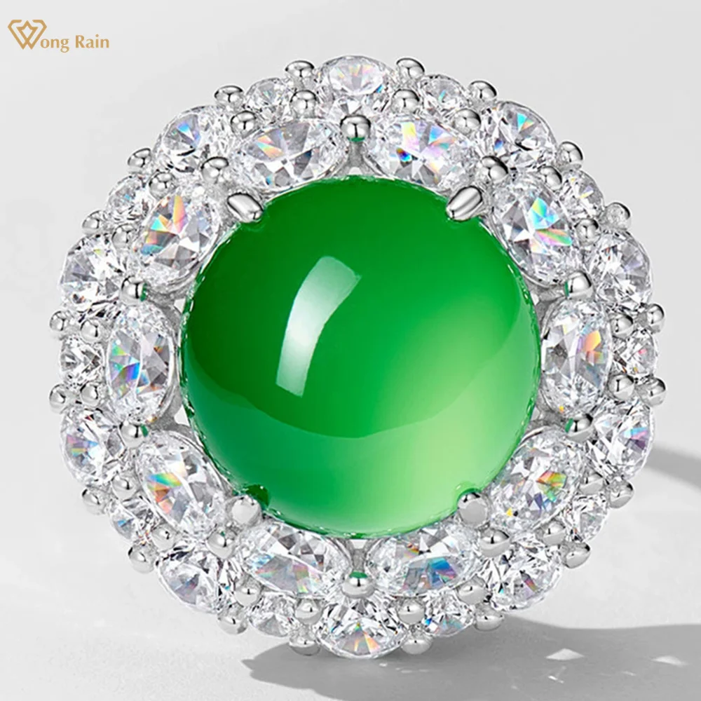 Wong Rain Vintage 925 Sterling Silver Sparkling 12 MM Green Jade High Carbon Diamond Gems Rings Fine Jewelry Anniversary Gifts
Wong Rain Vintage 925 Sterling Silver Sparkling 12 MM Green Jade High Carbon Diamond Gems Rings Fine Jewelry Anniversary Gifts
