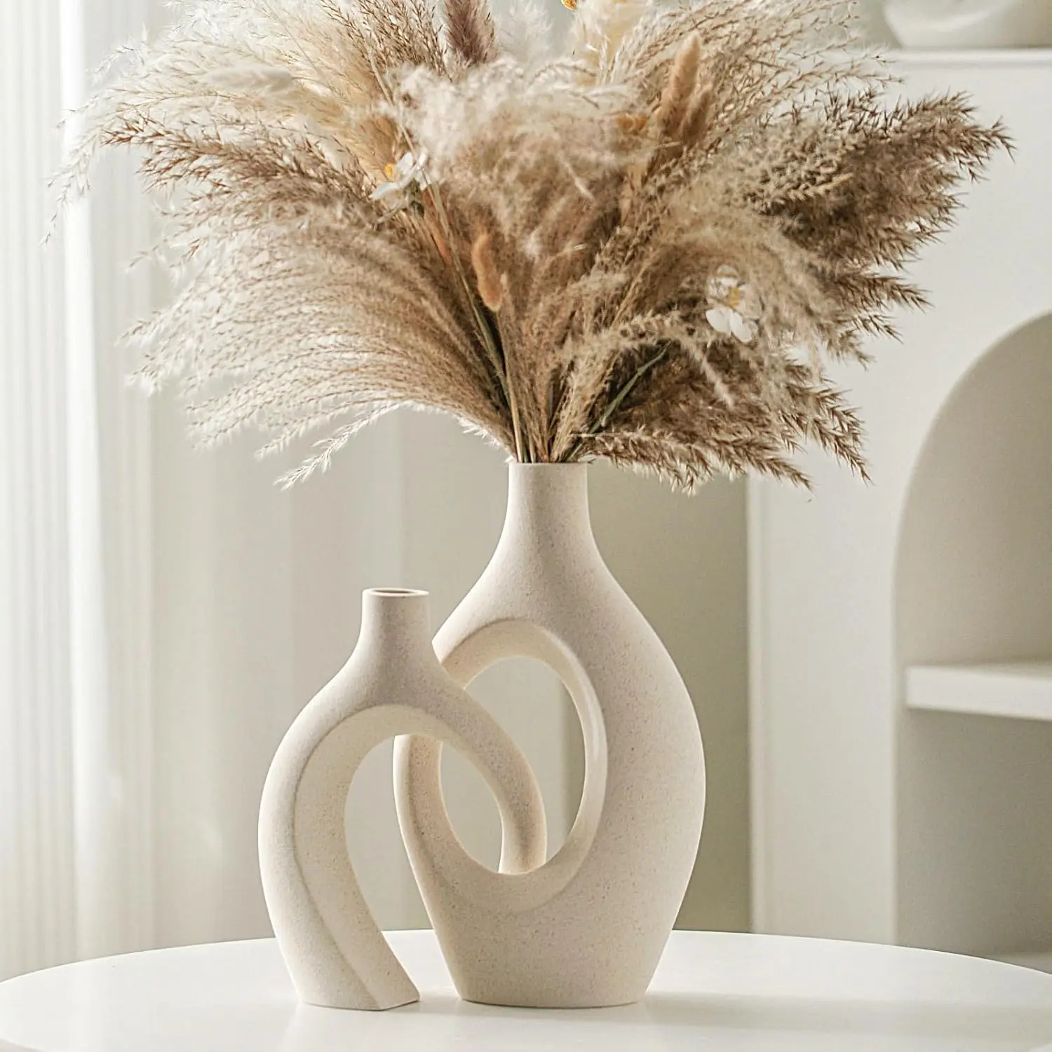 Snuggle Hollow Ceramic Vase Set of 2, Boho ins Style Round Nordic Mid Century Modern Aesthetic Decorative Vase for Home
Snuggle Hollow Ceramic Vase Set of 2, Boho ins Style Round Nordic Mid Century Modern Aesthetic Decorative Vase for Home