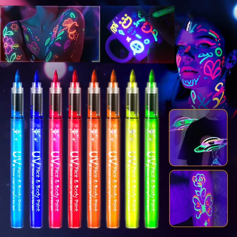 8 Colors Body Paint Glow Pens Erasable Body Fluorescent Pens Face Art Painting Graffiti Pens Luminous Holiday Party UV Light Pen
8 Colors Body Paint Glow Pens Erasable Body Fluorescent Pens Face Art Painting Graffiti Pens Luminous Holiday Party UV Light Pen