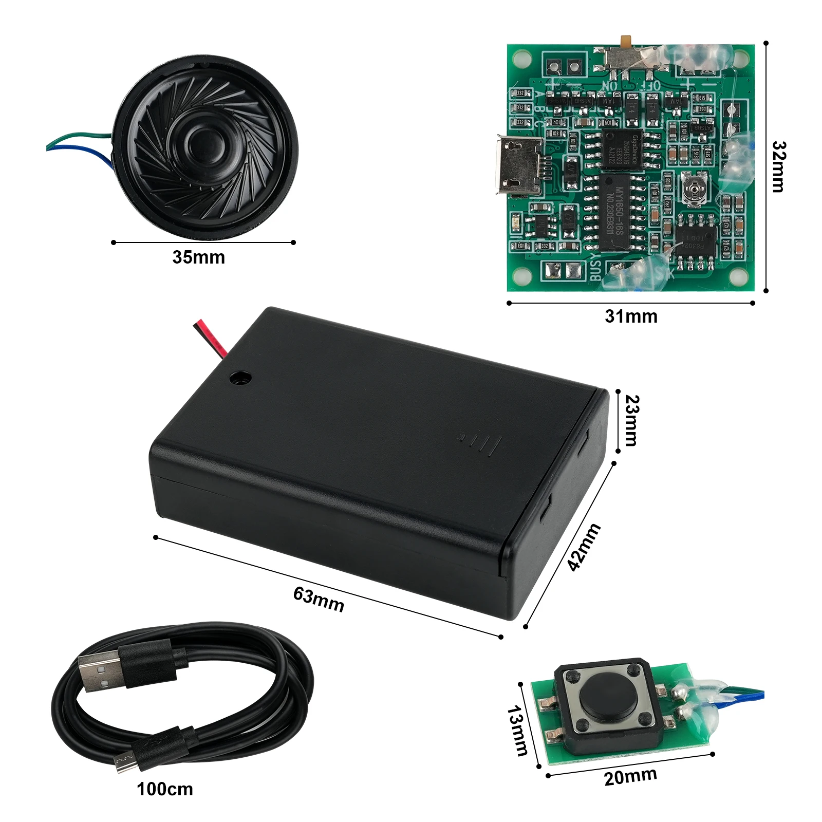 Записываемый звуковой модуль с кнопочным управлением, плата проигрывателя музыки/голоса MP3/WAV 8 МБ со встроенным динамиком для музыкальных шкатулок, открыток и подарков (DIY)
Записываемый звуковой модуль с кнопочным управлением, плата проигрывателя музыки/голоса MP3/WAV 8 МБ со встроенным динамиком для музыкальных шкатулок, открыток и подарков (DIY)