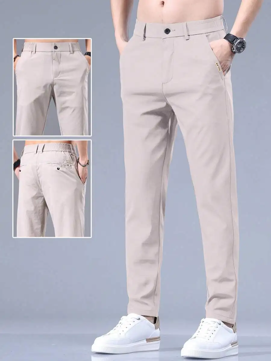 Men's Beige Straight Leg Casual Pants with Embroidered Pocket, Lightweight Summer Wear
Men's Beige Straight Leg Casual Pants with Embroidered Pocket, Lightweight Summer Wear