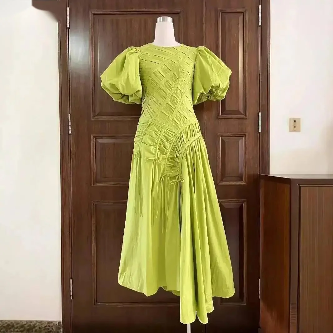 Fashion Green Dress Women's Round Neck Pleated Multiple Drawstring Short Puff Sleeves Irregular Dresses Summer New 3HK7S
Fashion Green Dress Women's Round Neck Pleated Multiple Drawstring Short Puff Sleeves Irregular Dresses Summer New 3HK7S
