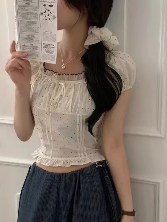 Summer Women's Chiffon irt Korean Sle Sweet Lace Trim Splice Square Collar Polka Dot Knot Top with Hair Band
Summer Women's Chiffon irt Korean Sle Sweet Lace Trim Splice Square Collar Polka Dot Knot Top with Hair Band