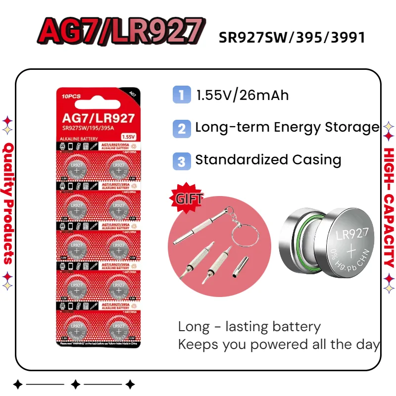 2-100PCS 1.55V AG7 LR927 SR927SW 395 LR927 SR927 Alkaline Coin Cell Silver Oxide Button Battery For Watch Toys Remote Calculator
2-100PCS 1.55V AG7 LR927 SR927SW 395 LR927 SR927 Alkaline Coin Cell Silver Oxide Button Battery For Watch Toys Remote Calculator