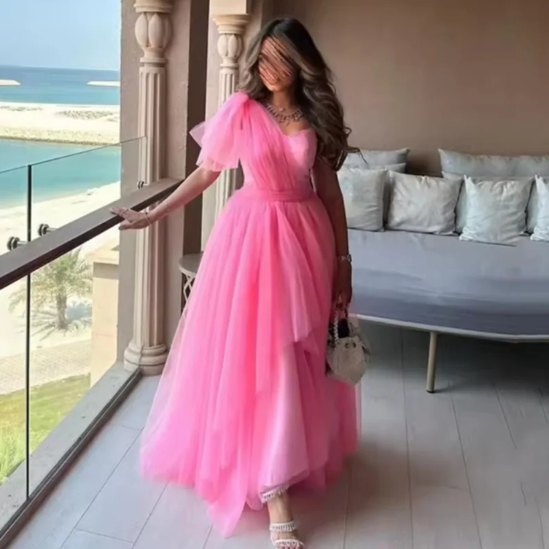 Formal Prom Dresses A-Line One Shoulder Pleated Pink Evening Dress Saudi Arabic Graduation Quinceanera Party Gowns Customized
Formal Prom Dresses A-Line One Shoulder Pleated Pink Evening Dress Saudi Arabic Graduation Quinceanera Party Gowns Customized