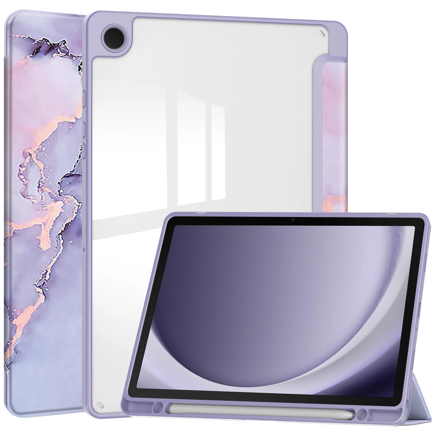 For Samsung Galaxy Tab A9+ Tablet Case Tri-Fold Stand Pattern Printing Clear Acrylic Leather Cover - Purple Marble
For Samsung Galaxy Tab A9+ Tablet Case Tri-Fold Stand Pattern Printing Clear Acrylic Leather Cover - Purple Marble