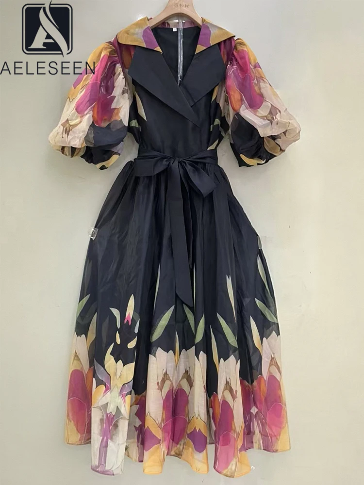 AELESEEN Summer Dress Women Design Fashion Loose Puff Sleeve Turn-down Collar Belt Flower Printed Casual Elegant Party
AELESEEN Summer Dress Women Design Fashion Loose Puff Sleeve Turn-down Collar Belt Flower Printed Casual Elegant Party