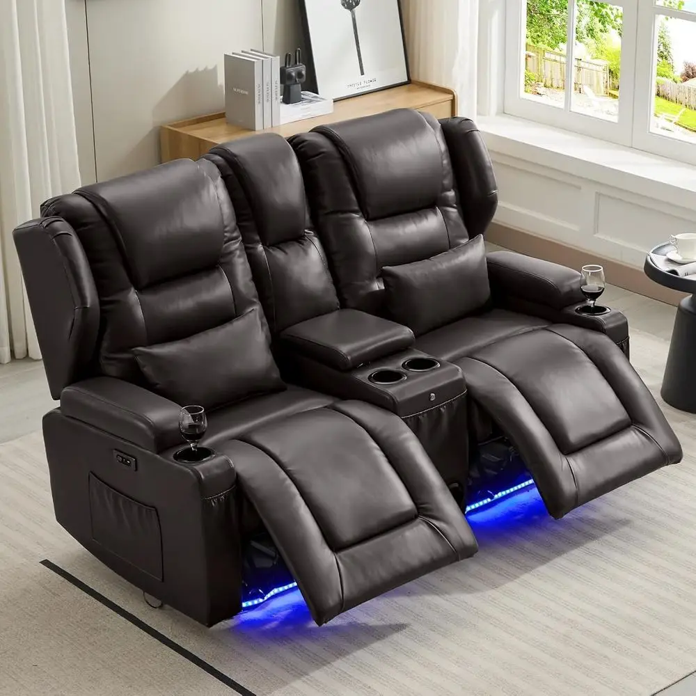 Brown Leather Loveseat Recliner with Adjustable Split Back, USB Ports, LED Lights, Storage, and Cup Holders for Home Theater
Brown Leather Loveseat Recliner with Adjustable Split Back, USB Ports, LED Lights, Storage, and Cup Holders for Home Theater