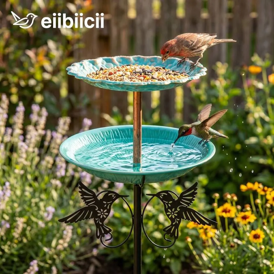 EiiBiiCii New Elegant Turquoise-Green Double-Tiered Bird Bath And Feeder Set-Featuring A Support Frame For Easy Handling And Cl
EiiBiiCii New Elegant Turquoise-Green Double-Tiered Bird Bath And Feeder Set-Featuring A Support Frame For Easy Handling And Cl