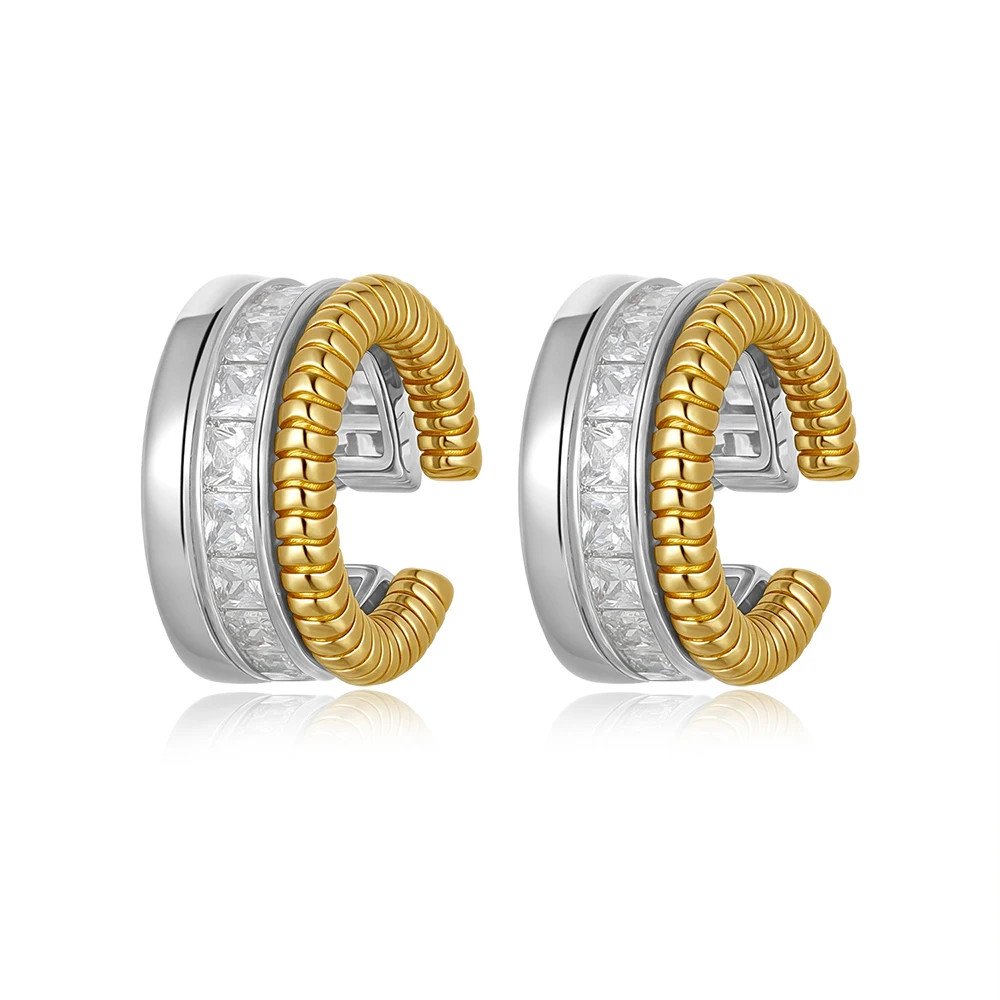 Luxury CZ Zircon Two-tone Wide C-Shape Clip Earrings 18K Gold Plated Stainless Steel Geometric Ear Cuff Waterproof Jewelry Gifts
Luxury CZ Zircon Two-tone Wide C-Shape Clip Earrings 18K Gold Plated Stainless Steel Geometric Ear Cuff Waterproof Jewelry Gifts