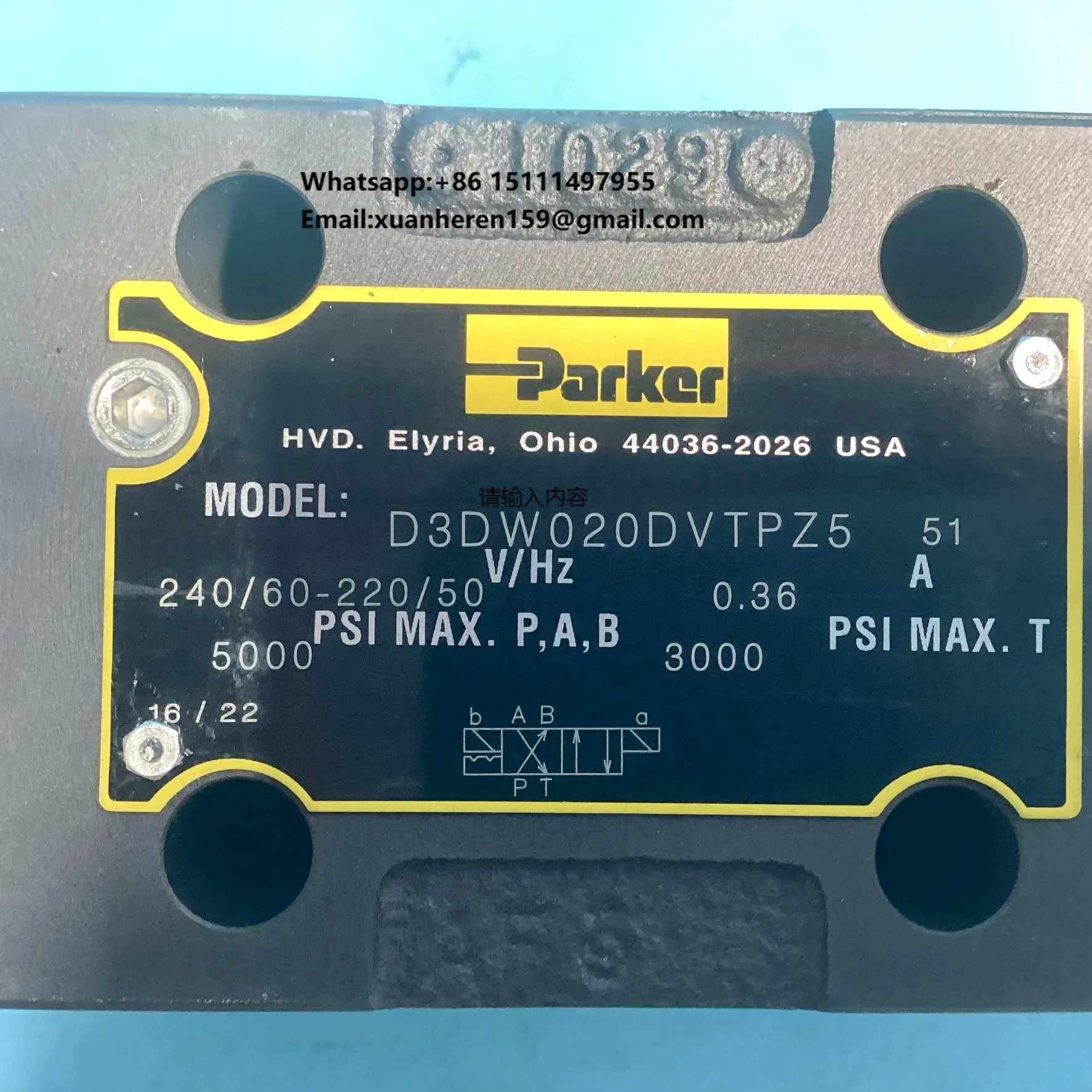 Original Parker D3DW020DVTPZ5 Solenoid Directional Control Valve NG10 CETOP 5 NFPA D05 Hydraulic Valve in Stock
Original Parker D3DW020DVTPZ5 Solenoid Directional Control Valve NG10 CETOP 5 NFPA D05 Hydraulic Valve in Stock