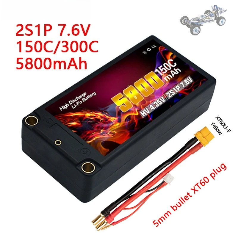 5800mAh 2S 7.6V 150C HV 1/10 Remote Control Car Model Copper Tube Hard-shell Lithium Battery
5800mAh 2S 7.6V 150C HV 1/10 Remote Control Car Model Copper Tube Hard-shell Lithium Battery