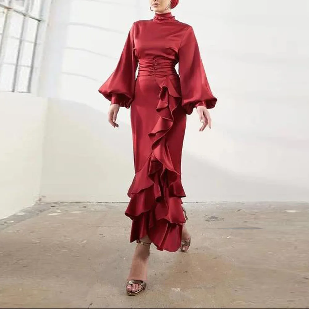 Customized Hijab Prom Dresses with Scarf Ruffles Hem Mermaid Evening Party Gown High Neck Lantern Sleeve Formal Outfit
Customized Hijab Prom Dresses with Scarf Ruffles Hem Mermaid Evening Party Gown High Neck Lantern Sleeve Formal Outfit